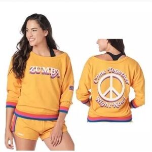 Zumba Fitness Yellow Sweatshirt with Peace Sign